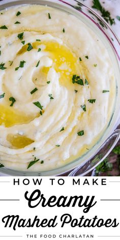 how to make creamy mashed potatoes in a glass bowl with parsley on top