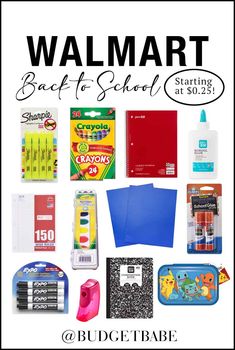 the walmart back to school giveaway is shown with supplies and other items on display