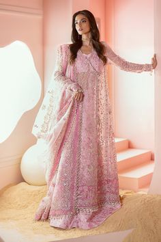 Brand: AYZELProduct Code: AWF-04 BELLACollection: Ayzel Luminara Unstitched Luxury Wedding Formal CollectionFabric: Organza DESIGN DETAILS: Organza Embroidered Front Right Panel A (1 Pc) Organza Embroidered Front Right Panel B (1 Pc) Organza Embroidered Ffront Left Panel A (1 Pc) Organza Embroidered Ffront Left Panel B (1 Pc) Organza Embroidered Back (1.31 M) Organza Embroidered Front Border (1 Pc) Organza Embroidered Back Border (1 Pc) Organza Embroidered Front+back Border (1.97 M) Organza Embroidered Sleeves (l+r) (2 Pcs) Organza Embroidered Sleeves Border (0.98 M) Organza Embroidered Front+back+sleeves Border (2.97 M) Organza Embroidered Dupatta (2.62 M) Organza Embroidered Dupatta Pallu (2.62 M) Organza Embroidered Dupatta 4 Side Patti (7.90 M) Shamoz Silk Digital Printed Trouser (4.57 Pink Lawn Suit With Mirror Work For Wedding, Pink Unstitched Suit For Reception, Pink Unstitched Lawn Suit For Reception, Pink Floor-length Unstitched Suit With Dabka Work, Floor-length Lawn Suit With Zari Work, Angrakha Style, Organza Shirt, Chiffon Collection, Silk Trousers