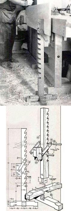 an old and new photo of a machine in the process of making something out of wood