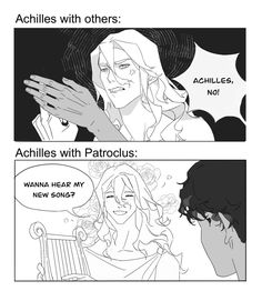 an adult comic strip with the caption that reads, achies with others achilless with patrocus wanna hear my new song?