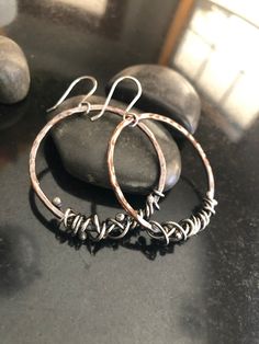 Rustic Mixed Metal Hoop Earrings, Sterling Silver and Pure Copper Hoops, Twig Wrap, Circle Earrings, Thick Metals, Metalsmith Jewelry - Etsy Adjustable Metal Hoop Wrap Earrings, Small Hoop Metal Wrap Earrings For Gift, Handmade Metal Wrap Earrings, Silver-colored Copper Hoop Jewelry, Silver Hoop Jewelry Made Of Copper, Silver Copper Hoop Jewelry, Handmade Metal Wrap Earrings For Everyday, Silver Hoop Jewelry In Copper, Everyday Metal Wrap Earrings Handmade