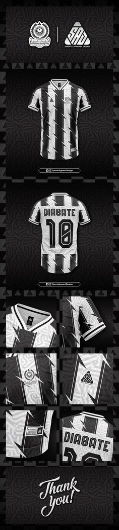 an image of the back side of a soccer jersey that is black and white with different colors