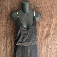 H&M Long, Metal Spaghetti Strap Top, V Cut Front, Short Zip Back. Dress Lined. Black With Silver Straps. Size 6. Polyester Body. Length From Top Of Straps On Shoulder To Very Bottom Of Dress 58 Inches. Width From Armpit To Armpit Flat 15 Inches. Classy, Elegant. Silver Sleeveless Slip Dress For Night Out, Chic Sleeveless Silver Slip Dress, Chic Silver Sleeveless Slip Dress, H&m Sleeveless Evening Dress, Long Blue Floral Dress, H&m Bohemian V-neck Dress, Brown Polka Dot Dress, Cream Maxi Dress, Brown Maxi Dresses