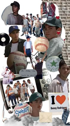 a collage of baseball players and people with i love you signs on their hats