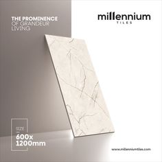 an ad for millenium tiles with white marble on the front and back side