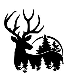 the silhouette of a deer with trees on it's back and its antlers