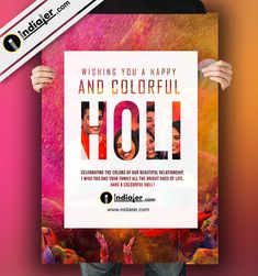 a person holding up a poster with the words holi on it