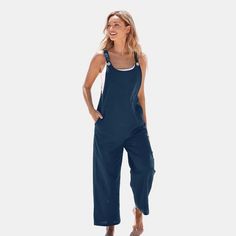 Women's Raven Tapered Pinafore Jumpsuit - Cupshe-M-Navy Pinafore Jumpsuit, Pocket Jumpsuit, Maxi Jumpsuit, Wide Leg Romper, Women Maxi, Denim Jumpsuit, Navy Women, Comfy Casual, Casual Chic