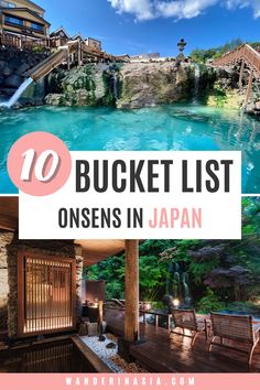 the top 10 bucket list onsens in japan with text overlaying it