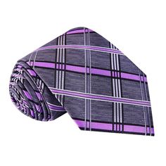 A Rich Grey With Lavender Pattern Silk Necktie Classic Lavender Tie For Business, Elegant Plaid Suit And Tie Accessories For Business, Elegant Lavender Suit And Tie Accessories For Business, Classic Purple Neckwear For Formal Occasions, Fitted Purple Suit And Tie Accessories For Office, Elegant Fitted Plaid Ties, Elegant Purple Tie For Office, Elegant Purple Office Ties, Tie Drawing