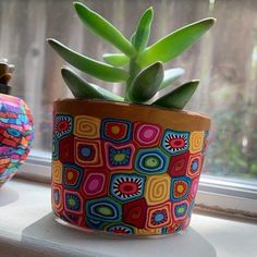 a potted plant sitting on top of a window sill