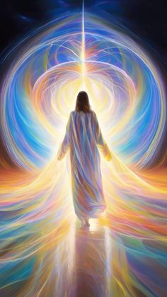 a painting of jesus walking into the light