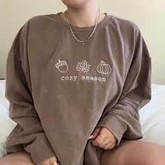 cotton/poly espresso comfort colors crewneck with embroidered design! unisex adult sizing. made to order, please allow 2-3 weeks for shipment! model is typically a size small and wearing a size 2xl for reference. Long Sleeve T-shirt With Custom Embroidery In Relaxed Fit, Oversized Fall Sweatshirt With Embroidered Graphics, Oversized Sweatshirt With Embroidered Graphics For Fall, Oversized Embroidered Fall Sweatshirt, Embroidered Long Sleeve T-shirt For Fall, Fall Cotton Sweater With Screen Print, Casual Tops With Custom Embroidery For Fall, Casual Sweatshirt With Custom Embroidery For Loungewear, Custom Embroidery Long Sleeve T-shirt For Fall