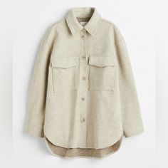 Nwot Oversized H&M Shacket Sold Out Online! Soft Beige, Can Be Worn As A Top Or Jacket. Easy To Pair And Throw On Top Of Any Outfit. Size Small But Extremely Oversized So Can Fit A M/L Never Been Worn! Shacket Outfit, Oversized Shacket, H&m Jackets, Padded Jacket, Quilted Jacket, Oversized Shirt, Light Beige, Fashion Company, Quality Clothing