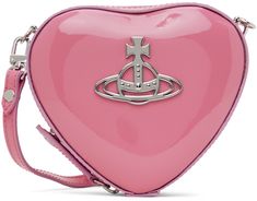 Handcrafted sculptural LWG-certified patent leather shoulder bag in pink. · Detachable and adjustable shoulder strap · Logo hardware at face · Zip closure · Recycled cotton-blend twill lining · Logo-engraved silver-tone hardware · H4.5 x W5.5 x D2.25 Supplier color: Pink Heart Crossbody Bag, Vivienne Westwood Bags, Rich Clothes, High Fashion Outfits, Heart Bag, Pretty Bags, Silver Engraving, Pink Mini, Cute Bags