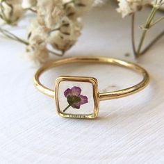 Rings Aesthetic, Ring Square, Flower Resin, 5 Rings, Resin Ring, Pretty Rings, Square Frame