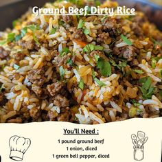 a close up of a plate of food with rice and ground beef on the side