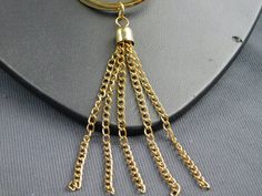 "This is a fabulous gold tone necklace with a double circle pendant AND a tassel. This unsigned piece is in excellent vintage preowned condition and has a 27-1/2\" chain and a 6\" overall drop pendant. All measurements are approximate. Please refer to the photos as they are an integral part of the description. Be sure to contact me with questions prior to purchasing. Due to differences in screen settings, colors may differ slightly between photos and the physical product." 14k Gold-filled Chain Necklace With Round Pendant, Gold-tone Brass Necklace With Coin Pendant, Formal Brass Chain Necklace, Round Shape, Yellow Gold Coin-shaped Brass Necklaces, Lobster Necklace, Luxury Gold-tone Brass Chain Necklace, Retro Photo, Gold Tone Necklace, Circle Pendant