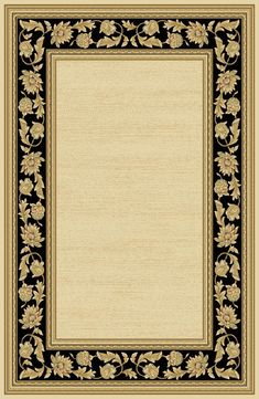 a black and beige rug with an ornate border