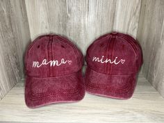 Mama And Mini Hats, Casual Mini Snapback Hat With Letter Print, Casual Personalized Flat Brim Hat, Casual Everyday Hat Personalized, Casual Flat Brim Personalized Hats, Casual Mini Baseball Cap With Letter Print, Casual Mini Hats For Gifts, Casual Hat With Letter Print, Cute Everyday Baseball Cap