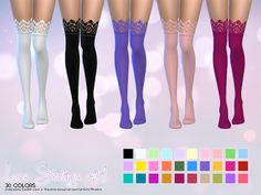 six pairs of women's thigh high socks with laces on the top and bottom