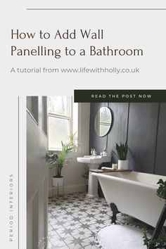 a bathroom with a bathtub and sink in the corner, next to a potted plant