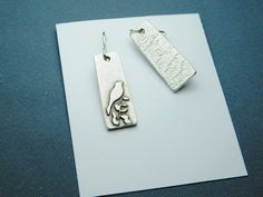 "These are so beautiful in detail. Raised design. Earrings 1\" long dangle charms. Sterling silver ear wires. Silver plated charms. Made with Love from Maine." Art Nouveau Nature, Woodland Earrings, Antique Silver Earrings, Art Deco Geometric, Leaf Plant, Rectangle Art, Nature Earrings, Art Earrings, Dangle Charms