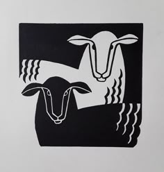 a black and white drawing of two sheep in a square shape with wavy lines on the sides