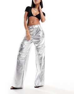 AFRM wynn wide leg cargo pants in silver faux leather - part of a set | ASOS Trendy Metallic Summer Pants, Shiny Wide Leg Bottoms For Spring, Wide Leg Shiny Bottoms For Spring, Spring Wide Leg Shiny Bottoms, Metallic Shiny Pants For Summer, Metallic Shiny Summer Pants, Glamorous Silver Pants For Fall, Trendy Shiny Wide-leg Bottoms, Trendy Shiny Wide Leg Bottoms