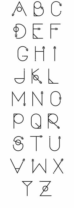 the alphabet is shown with arrows and letters on it, all in different sizes or shapes