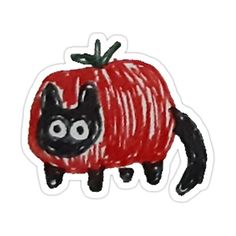 a drawing of a black cat in a red shirt with stripes on it's body