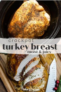 If you have the time, cooking a turkey breast in a slow cooker is amazingly easy. You could do this as a meal for a crowd, but why not slow cook a large turkey breast and then have turkey as an ingredient for any number of meals in the following days. There are lots of interesting and creative ways to use it and you'll find lots of recipes here. Turkey Chops Recipe, Cooked Turkey Recipes, Turkey Chops, Cooking Turkey Breast