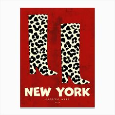 a poster with the word new york written in leopard print