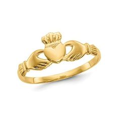 Glistening golden hands hold a shiny heart at the center of this shimmering 14 karat yellow gold polished claddagh ring. 14K Yellow Gold Polished Ladies Claddagh Ring Size: 7.  Gender: female.  Age Group: adult. Golden Hands, Jewelry Cleaning Solution, Signature Jewelry, Gold Polish, Ring Size 7, Cleaning Jewelry, Tattoo Design