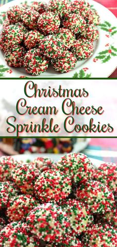 christmas cream cheese sprinkle cookies on a plate