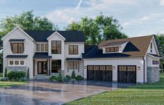 this is an artist's rendering of a two - story house with garages