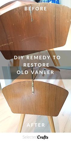 a wooden chair with the words diy remeddy to restore old vaner