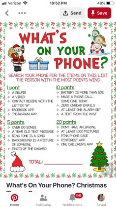 an iphone christmas list with santa clause on the phone and texting what's on your phone?