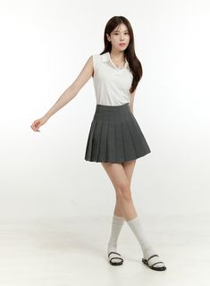 Product Detail Style : Romantic, Preppy Occasion : Back to school Detail : Pleats Print : Solid Material : Cotton, Polyester, Spandex Length : Mini Polyester 80 Cotton 18 Spandex 2 Color : Dark gray, White, Pink Model Size Model is wearing size S and the color Dark gray. Height : 5'6" | 167cm / Top : S / Bottom : S (25 inch) .prddescription table, .prddescription td, .prddescription th { border : 1px solid black; border-collapse : collapse; padding: 10px; } Size(Inch) Size Waist Hip Hem Total Le Gray Spring Skort For School, School Cotton Stretch Skort, Casual Pleated Gray Skort, Gray School Skirt For Summer, Gray Summer Skirt For School, Gray Pleated Casual Skort, Gray Summer School Skirt, Fitted Gray Casual Skirt, Fitted Tennis Skirt For School Uniform