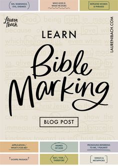 the words learn bible marking are shown in different colors and font, along with an image of