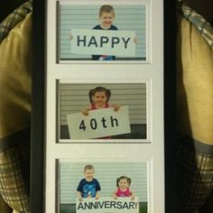 two framed pictures with the words happy, 40th anniversary and an image of three children