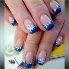 24 Pieces Winter Christmas Nails French Tip, Christmas Nail Dip Powder, Xmas Blue Nails, Blue Ombre Winter Nails, Navy Blue Snowflake Nails, Blue Snowflakes Nails, Christmas Nails White And Blue, Snowflake Blue Nails, Blue Christmas Nails Square