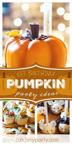 a pumpkin themed birthday party with cupcakes