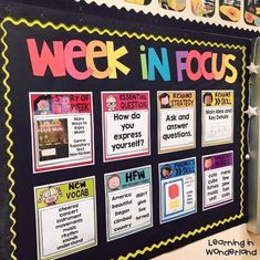 a bulletin board with words and pictures on it