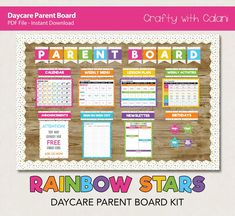 rainbow stars daycare parent board with calendars