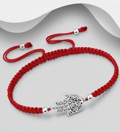 925 Sterling Silver Hamsa with Adjustable Thread Bracelet Width: Pendant: 15/32 inches Height: Pendant: 25/32 inches Adjustable Red Jewelry With Lobster Clasp, Elegant Red Jewelry With Adjustable Length, Elegant Red Adjustable Braided Bracelets, Elegant Red Adjustable Braided Bracelet, Adjustable Thread Bracelet, Bracelet Thread, Sterling Silver Heart Bracelet, Thread Bracelet, Hamsa Bracelet