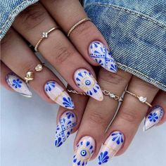 Super Cute And Stylish Ships In 5-10 Business Days Evil Eye Nails, Boho Nails, Hippie Nails, Nailed It, Funky Nails, Dope Nails, Short Acrylic Nails, Cute Acrylic Nails, Blue Nails