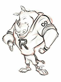 a drawing of a rhino wearing a football jersey and holding his leg in the air