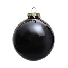 a black christmas ball ornament with a gold top on an isolated white background